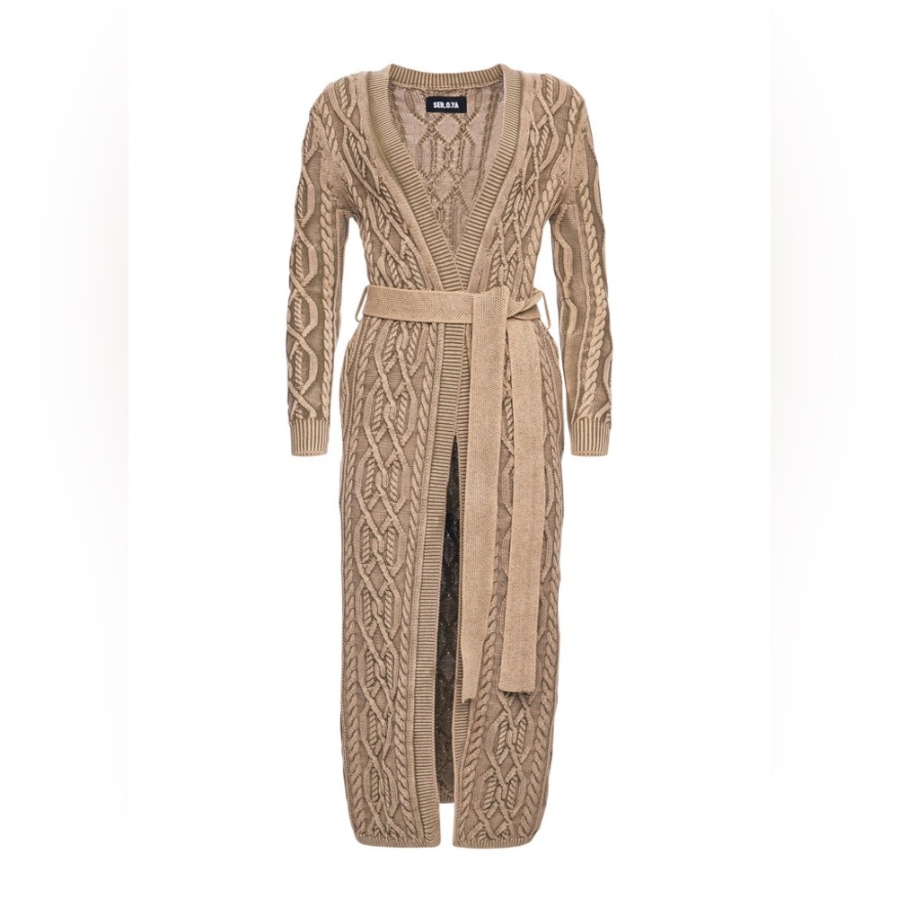 SER.O.YA Beige Cable Knit Belted Cardigan